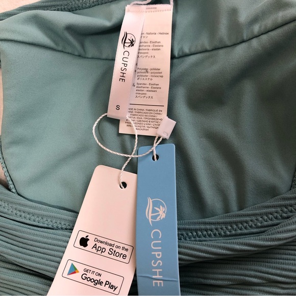 NWT CUPSHE High Waisted High Cut Banded Ribbed Bikini Bottom Light Mint Sz S - Picture 5 of 9